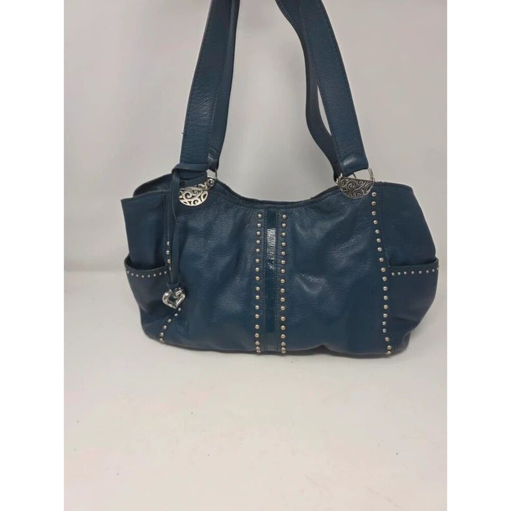Brighton Navy Blue Pebbled Leather Studded Tote Shoulder Bag Purse